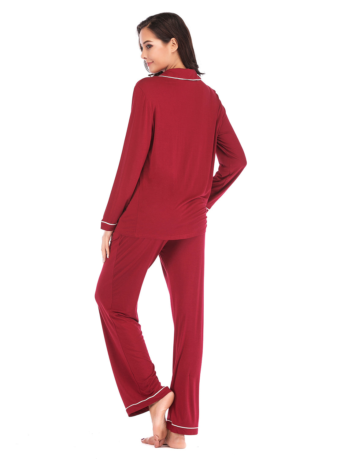 Collared Neck Long Sleeve Loungewear Set with Pockets Lingerie & Nightwear