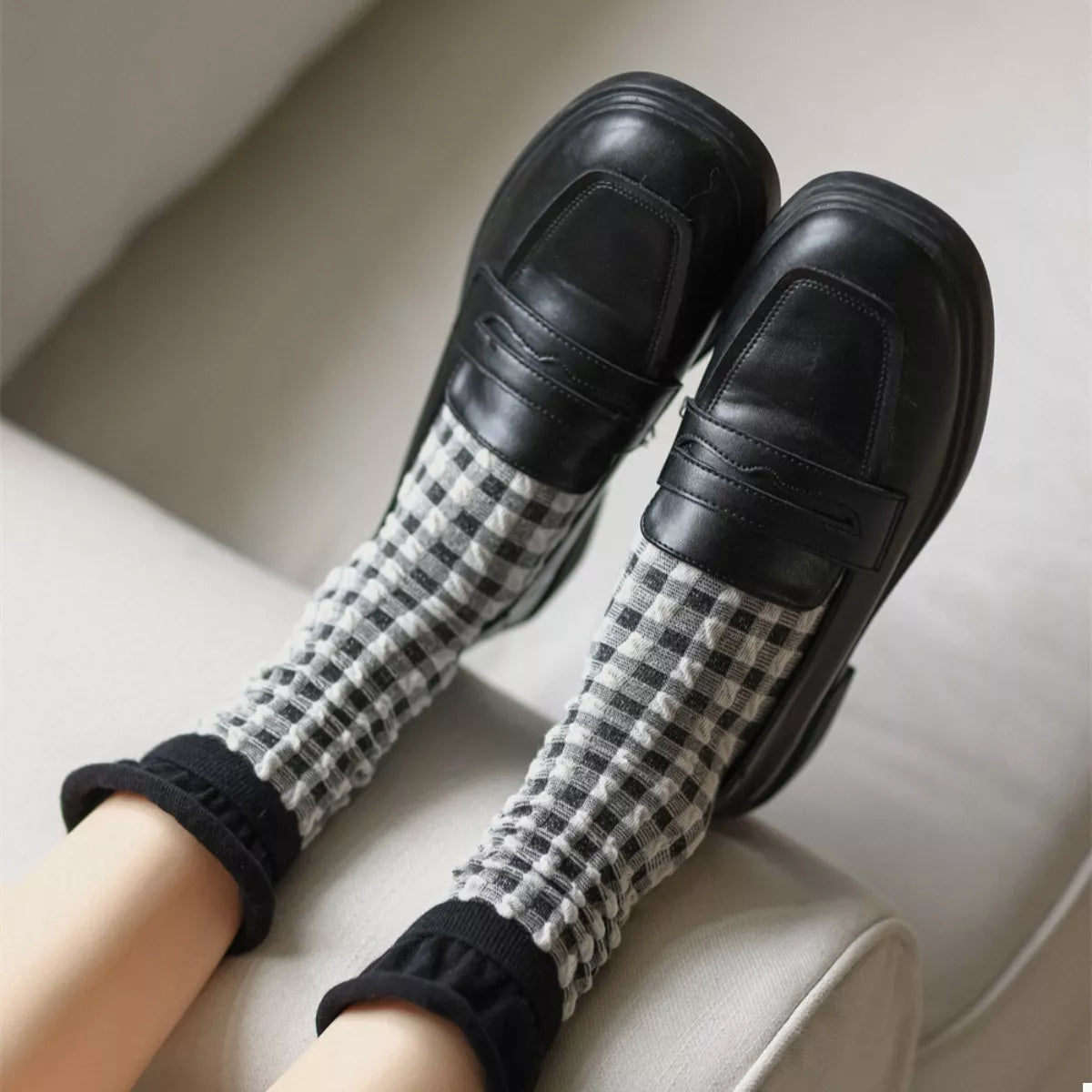 Two-Tone Cotton Knit Crew Socks Lingerie & Nightwear