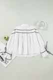Ribbon Bowtie Collared Neck Flounce Sleeve Shirt 