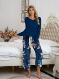 Round Neck Top and Printed Pants Lounge Set Lingerie & Nightwear