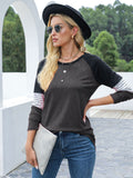 Contrast Striped Round Neck Long Sleeve T-Shirt 