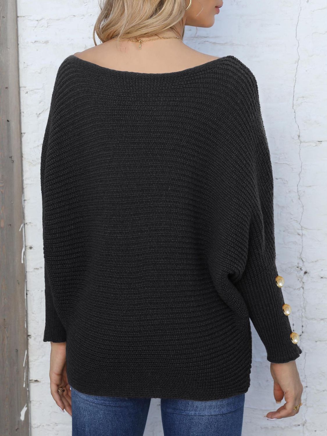 Full Size Boat Neck Long Sleeve Sweater 