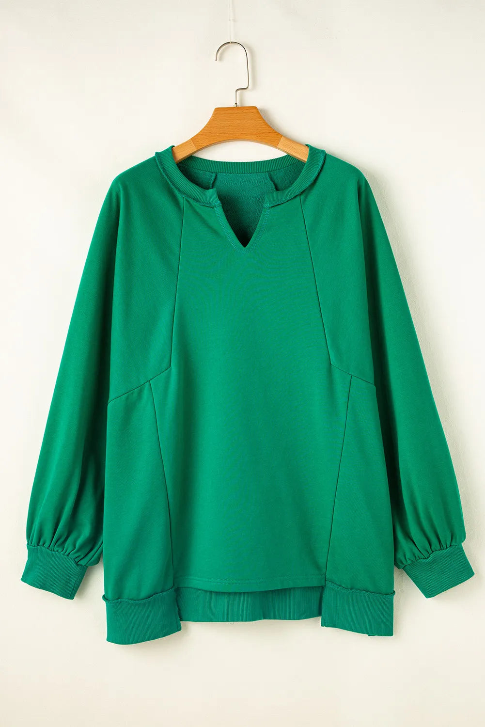 Plus Size Cutout Hem Notched Long Sleeve Sweatshirt 