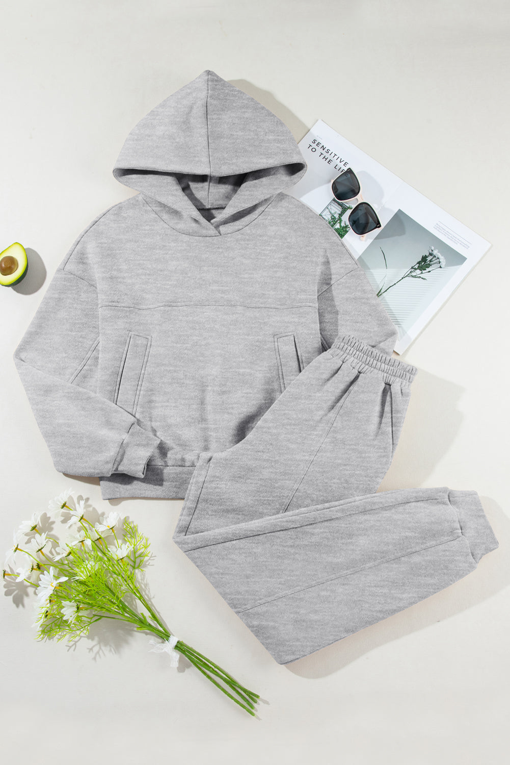 Dropped Shoulder Long Sleeve Hoodie and Pants Active Set 