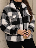 Plus Size Pocketed Plaid Collared Neck Jacket 