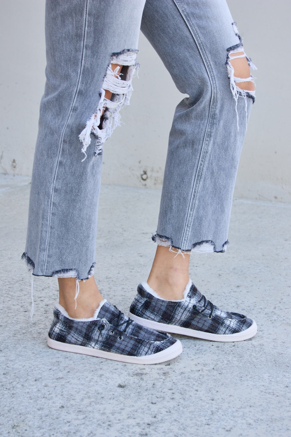 Forever Link Plaid Plush Flat Sneakers 