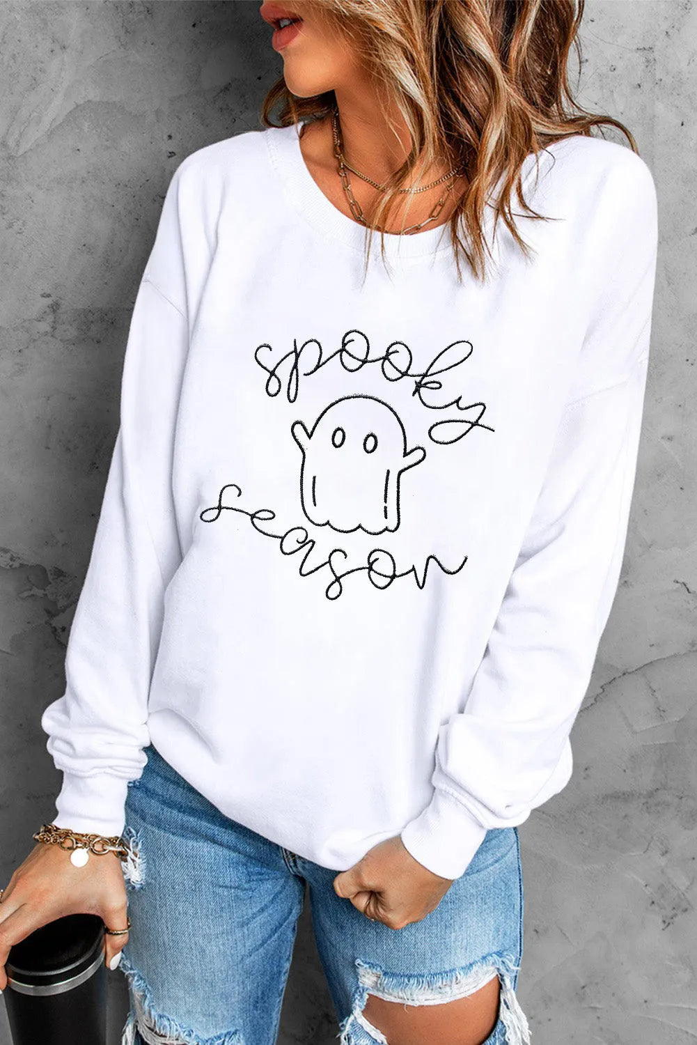 Ghost Graphic Long Sleeve Dropped Shoulder Sweatshirt 