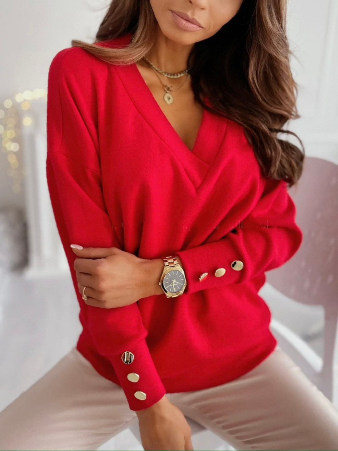 V-Neck Long Sleeve Sweatshirt 