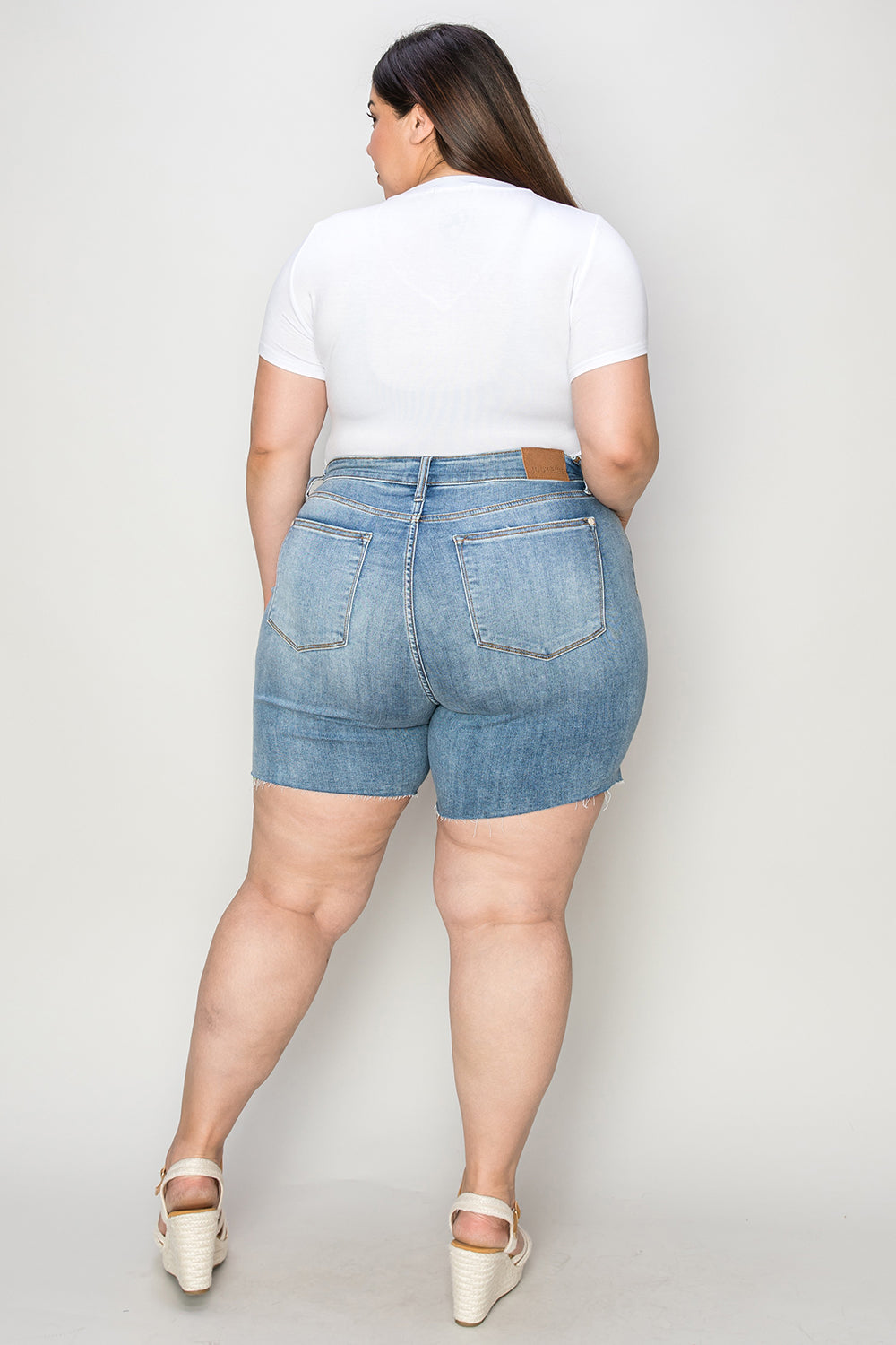 Judy Blue Full Size High Waist Raw Hem Denim Shorts 