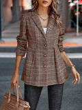 Plaid Button Up Lapel Collar Blazer 