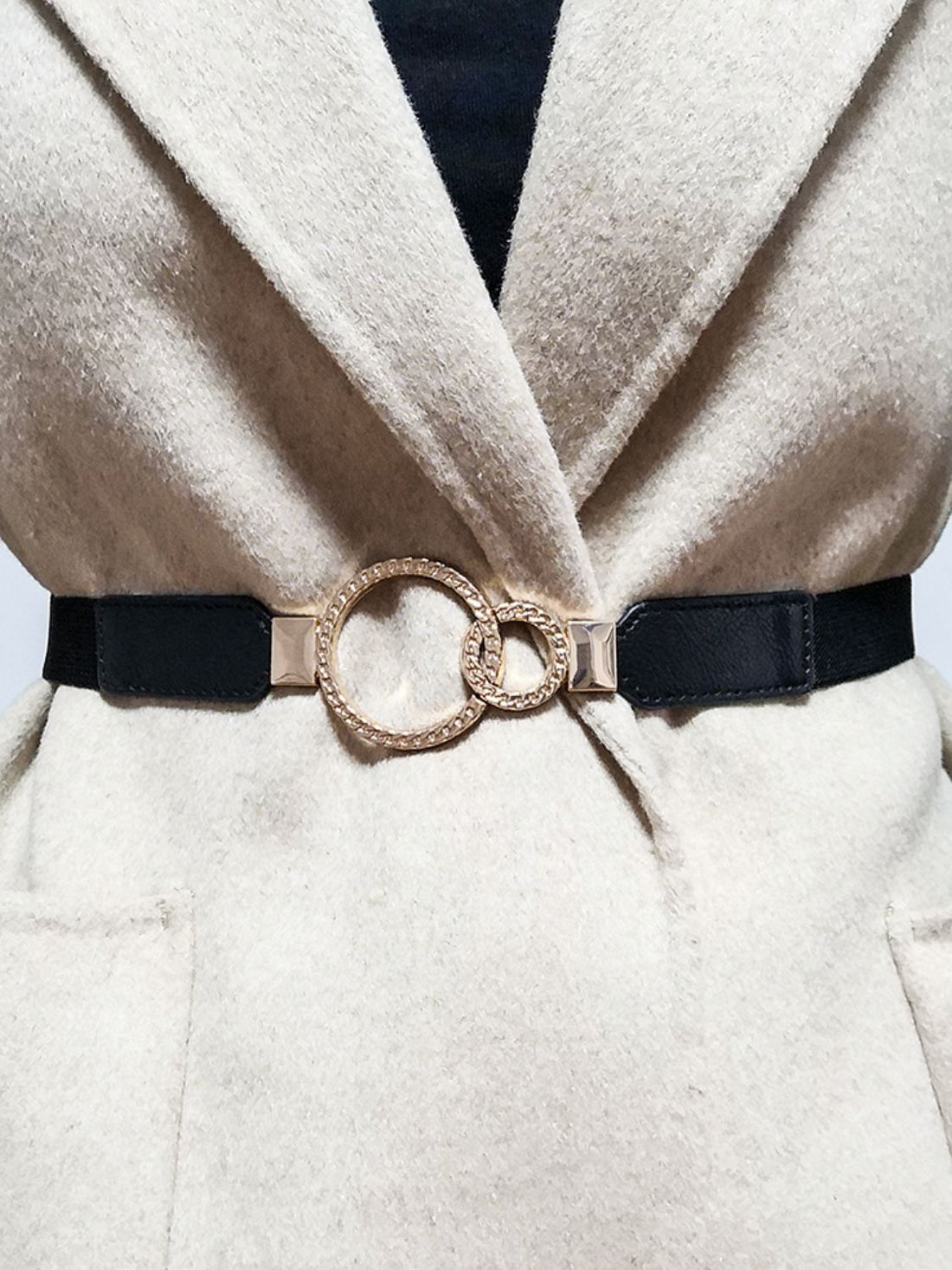 Double Ring Buckle Elastic PU Belt 