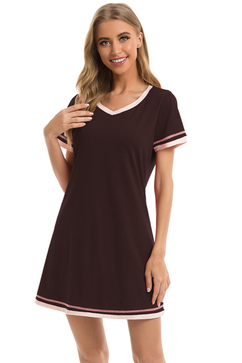 Contrast Trim Short Sleeve Lounge Dress 