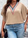 Honey Plus Size V-Neck Flutter Sleeve Blouse 