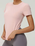 Full Size Slit Round Neck Short Sleeve Active T-Shirt Plus Size 