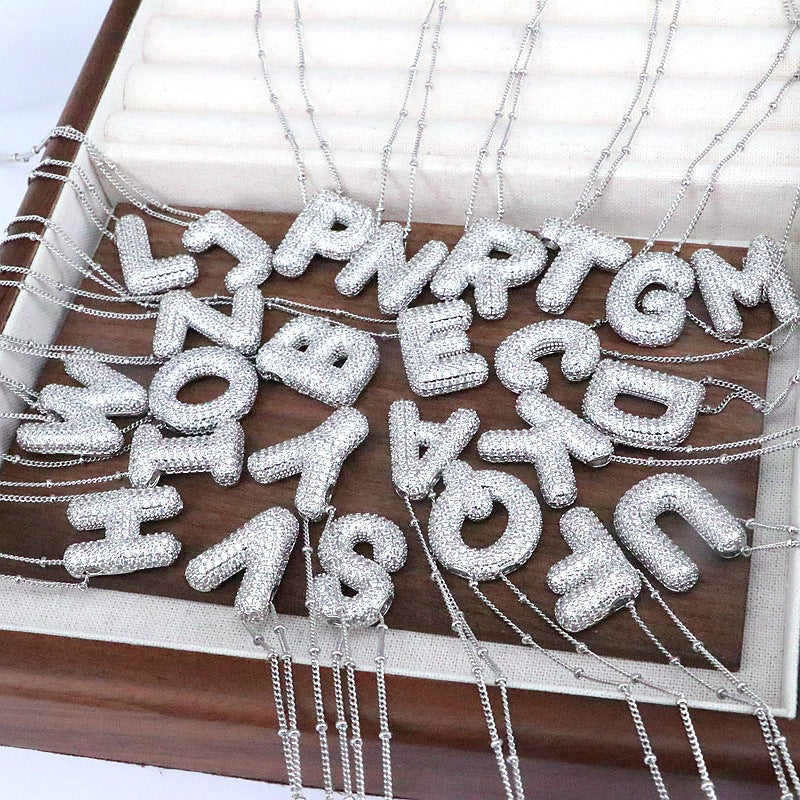 Copper Inlaid Zircon Letter Pendant Necklace 