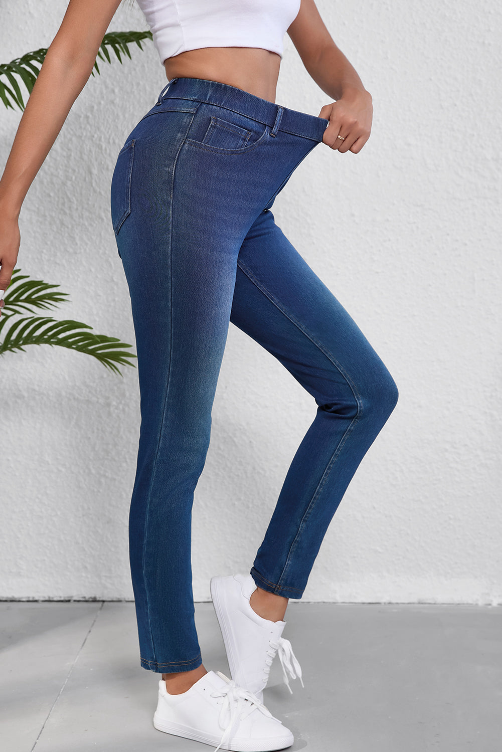 Ashleigh Blue Multiple Pockets Straight Leg Washed Stretchy Knit Casual Jeans Bottoms/Jeans