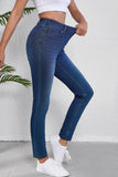 Ashleigh Blue Multiple Pockets Straight Leg Washed Stretchy Knit Casual Jeans Bottoms/Jeans