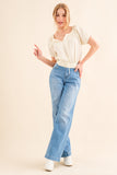 And The Why Back Waist Tie Cropped Blouse 