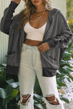 Waffle-Knit Pocketed Zip Up Hooded Jacket 