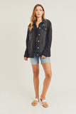 RISEN Full Size Distressed Long Sleeve Denim Jacket 
