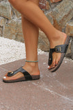 Black Vintage Buckle PU Leather Thong Slippers Shoes & Bags/Slippers