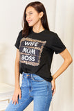 Simply Love WIFE MOM BOSS Leopard Graphic T-Shirt 