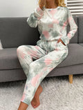 Shiny Tie-Dye Round Neck Top and Drawstring Pants Lounge Set Lingerie & Nightwear