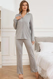 Button Up Long Sleeve Top and Pants Lounge Set Lingerie & Nightwear