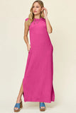 Double Take Full Size Texture Mock Neck Sleeveless Maxi Dress 