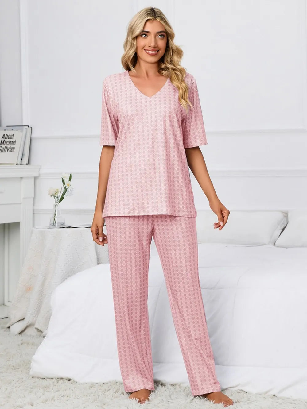 Printed V-Neck Top and Pants Lounge Set Lingerie & Nightwear