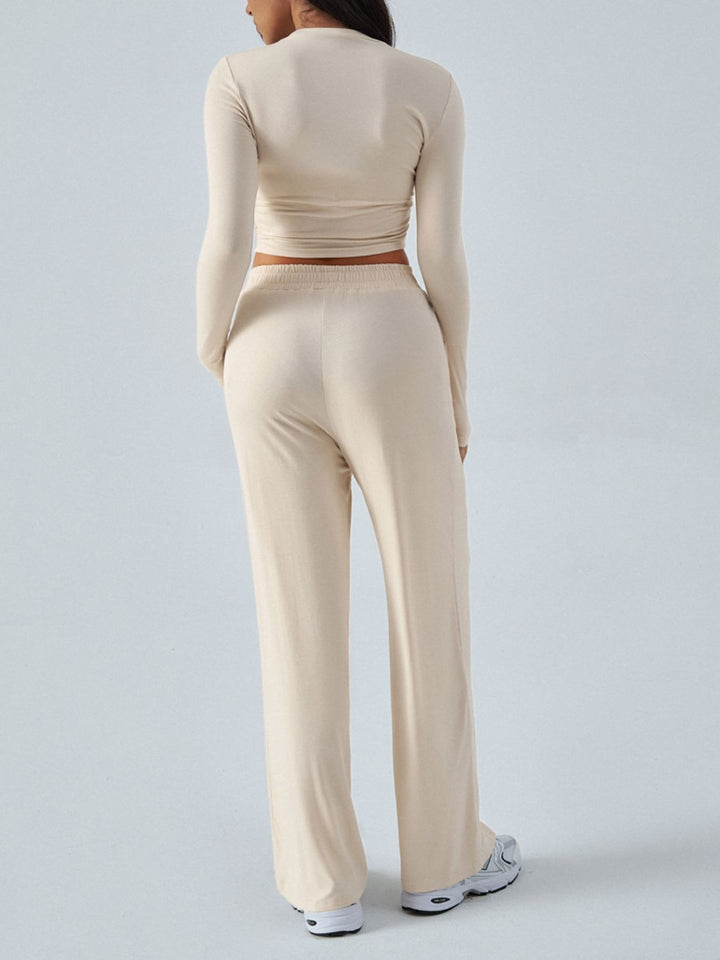 Devine Round Neck Long Sleeve Top and Pants Set 