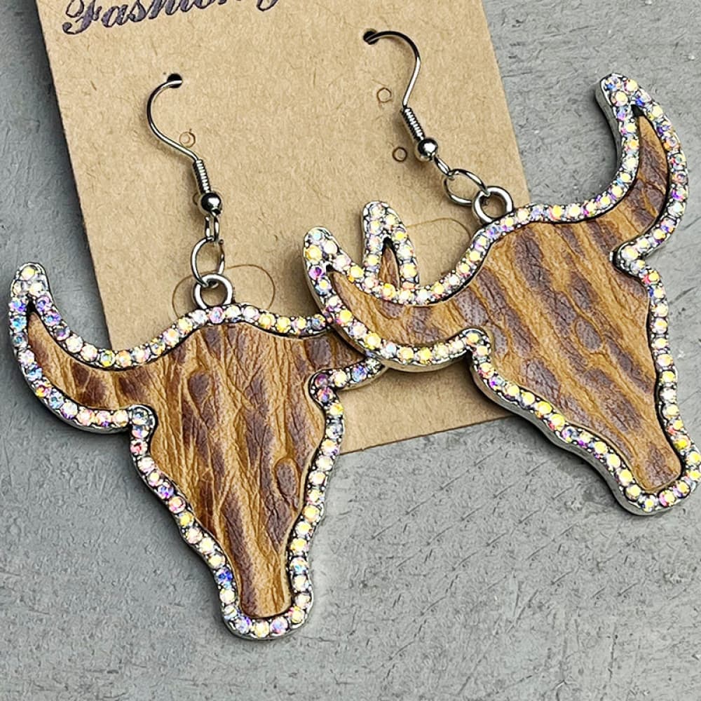 Rhinestone Trim Alloy Bull Earrings 