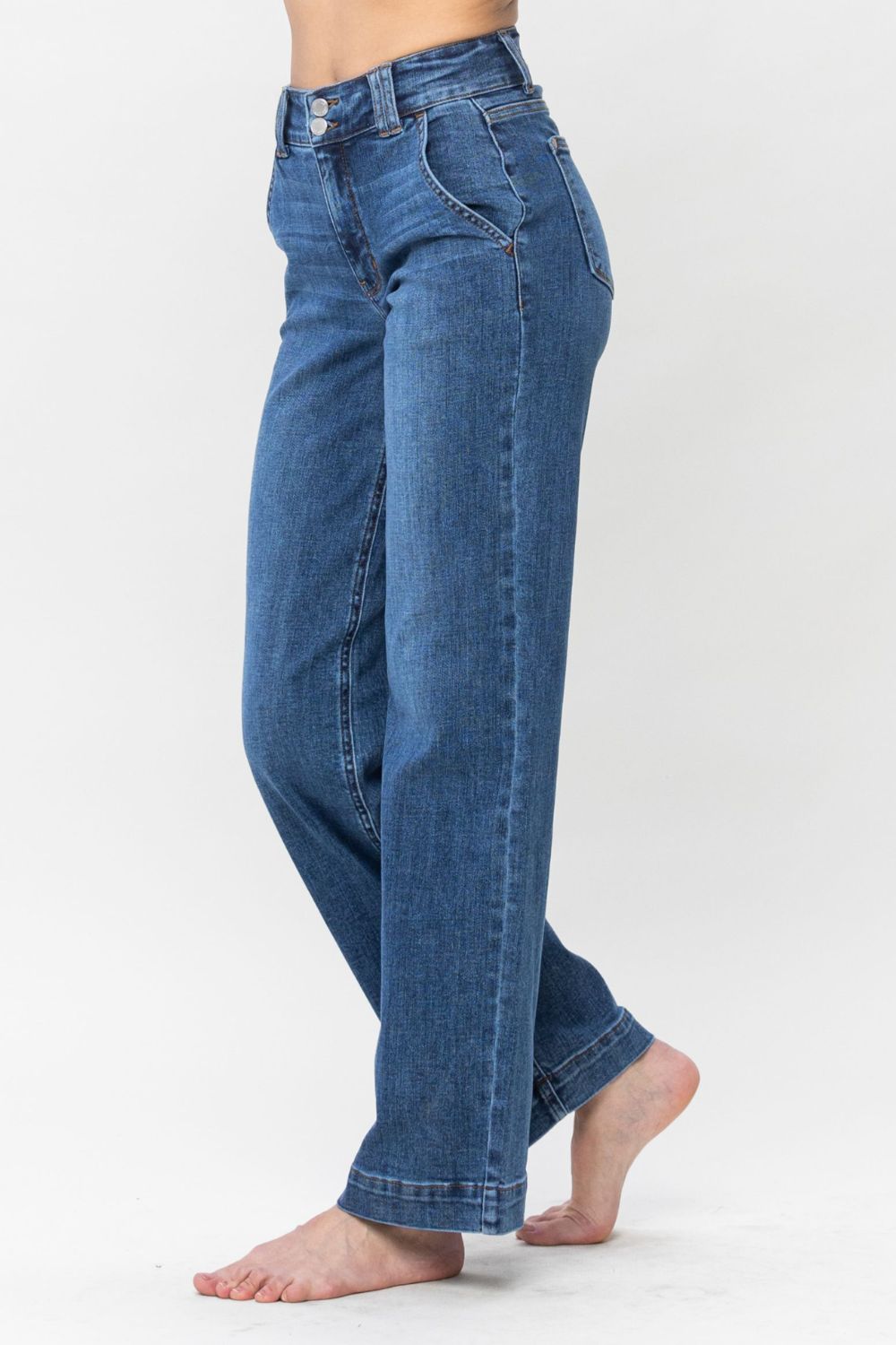 Judy Blue Full Size Double Button Wide Leg Jeans 