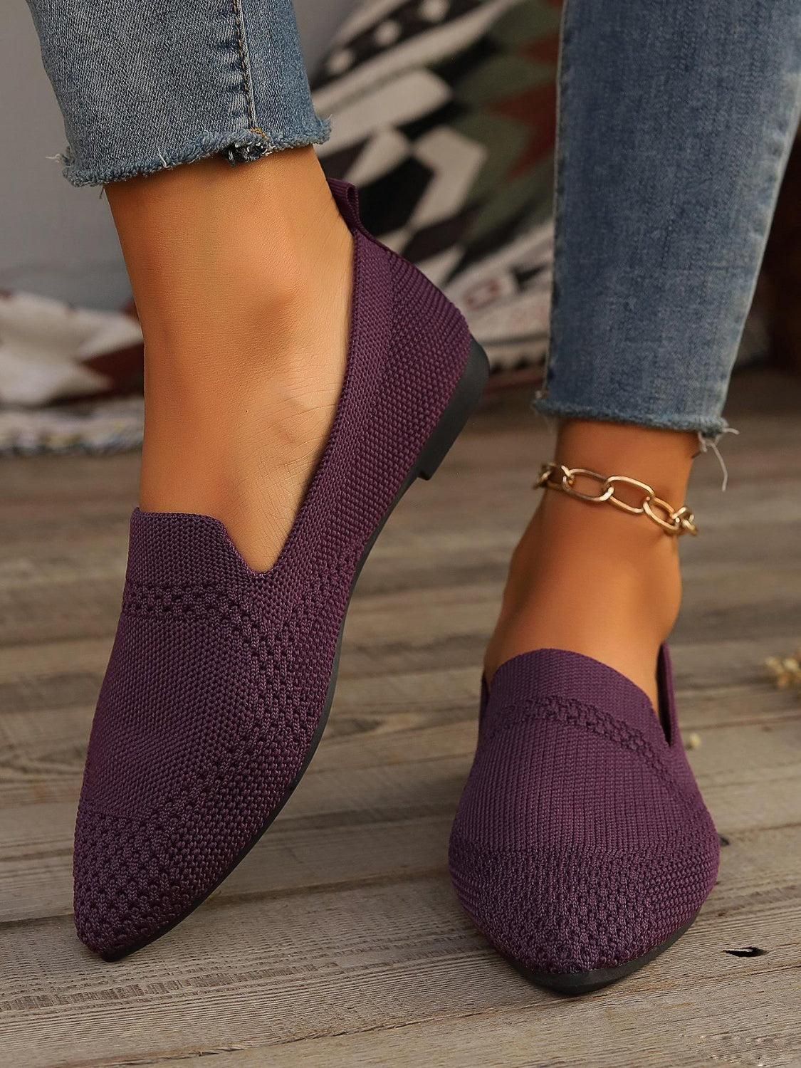 Point Toe Mesh Flats Slip-Ons 