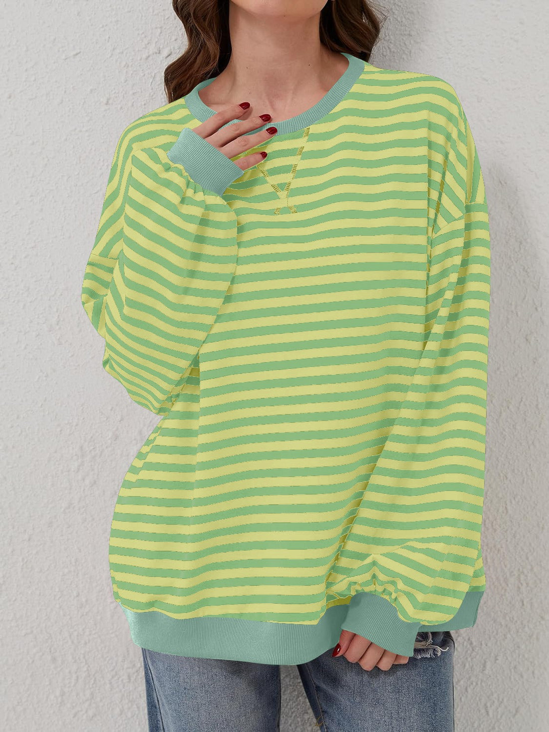 Lovelet Contrast Striped Long Sleeve Sweatshirt 