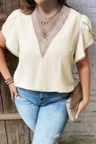 Plus Size V-Neck Petal Sleeve Blouse 