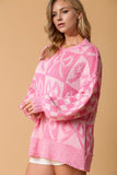 Double Take Full Size Checkered Bow Contrast Long Sleeve Sweater 