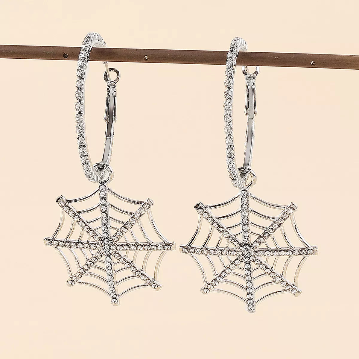 Halloween Spider Web Dangle Hoop Earrings 