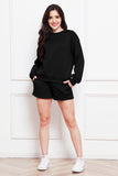 Round Neck Long Sleeve Sweatshirt and Drawstring Shorts Set 