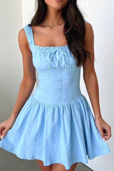Decorative Button Square Neck Cami Dress Dresses
