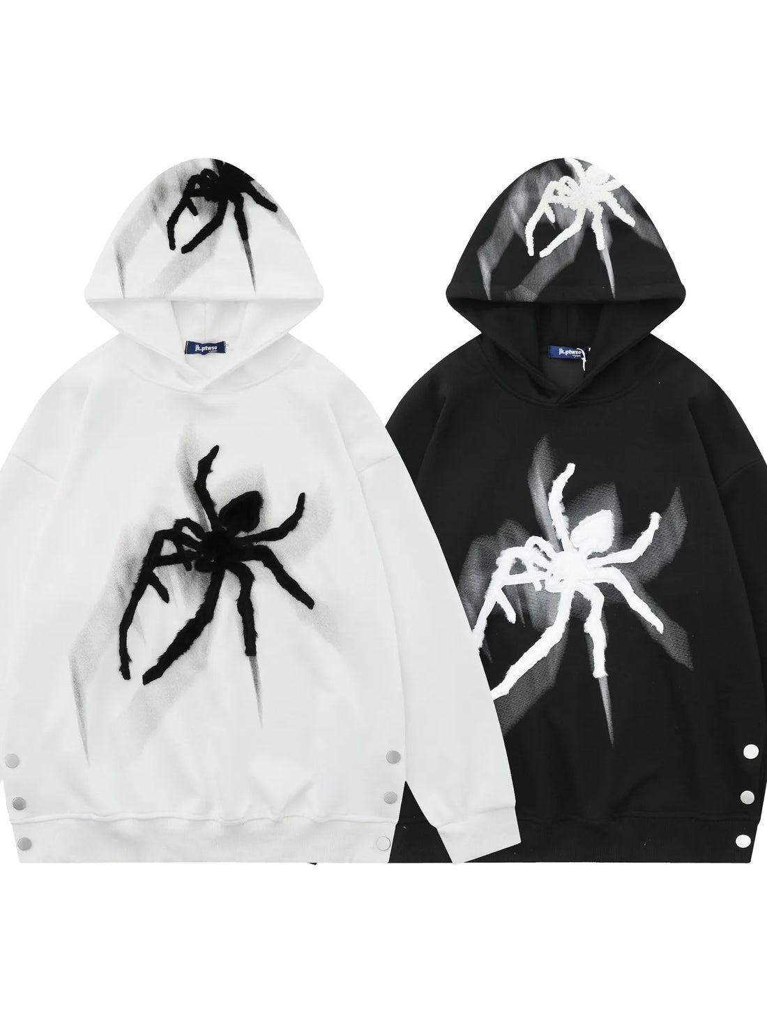 Men's Spider Graphic Oversized Hoodie with Side Button Details 