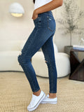 Judy Blue Full Size Mid Waist Distressed Slim Jeans 
