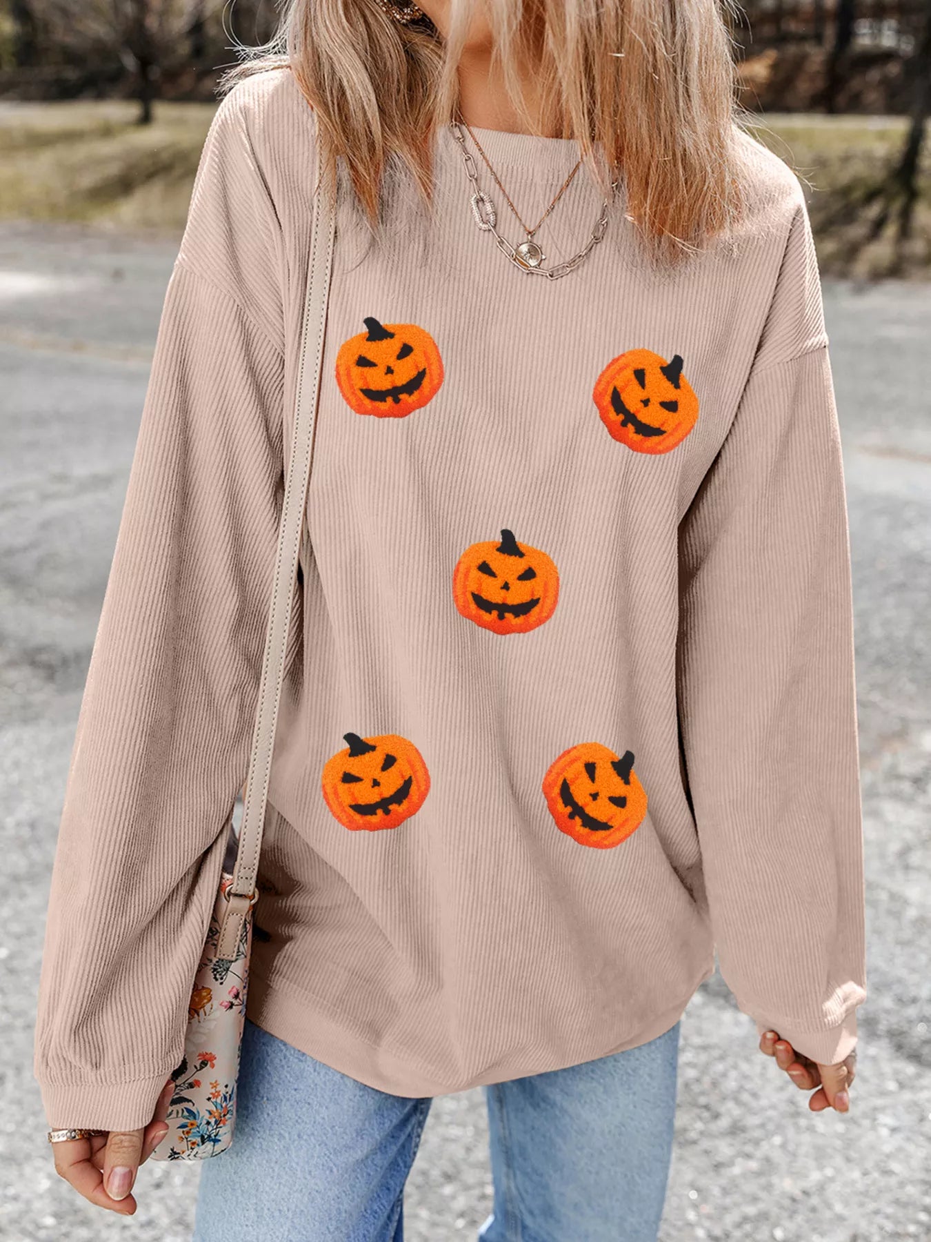 Halloween Pumpkin Drop Shoulder Sweatshirt 