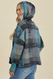 Double Take Full Size Plaid Dropped Shoulder Fleece Hoodie 