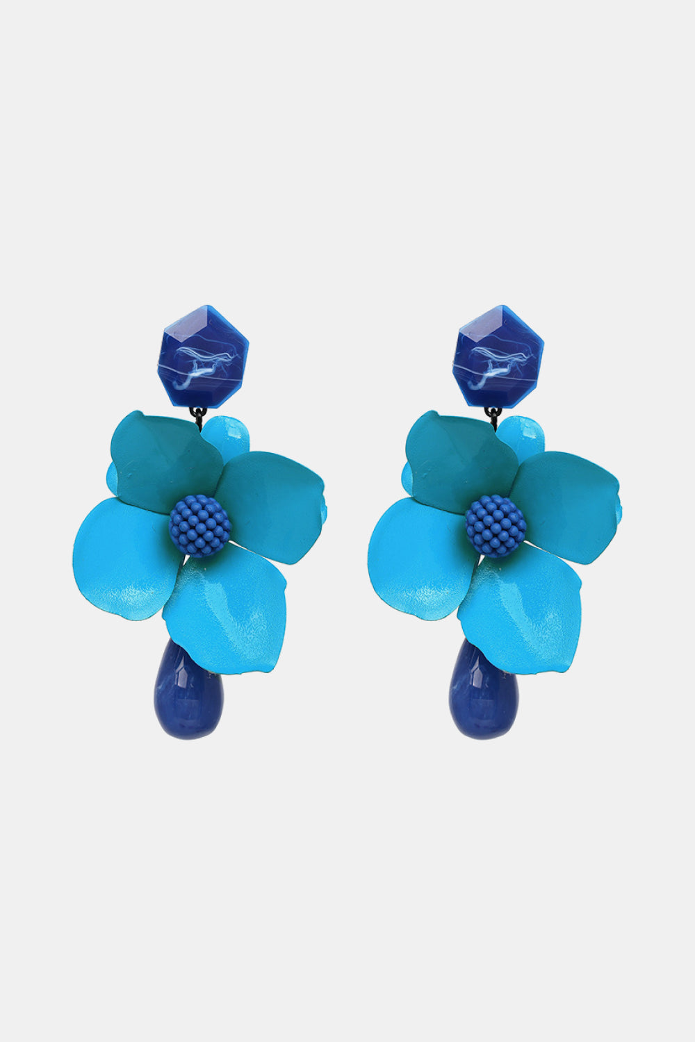 Bloosom Flower and Teardrop Resin Dangle Earrings 