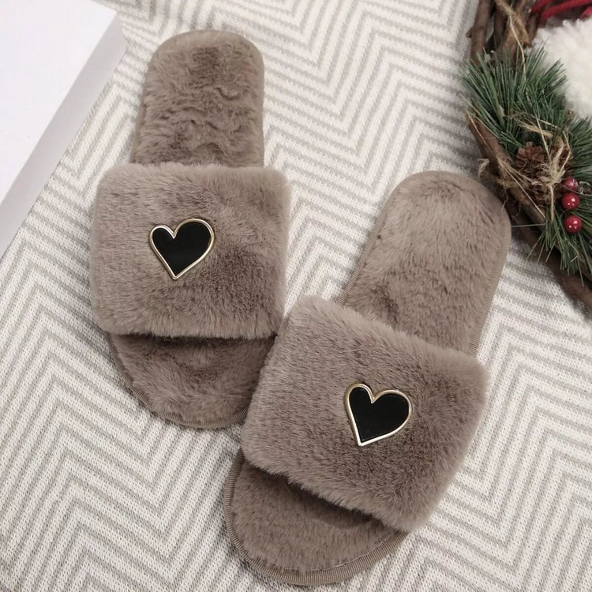 Heart Open Toe Flats Slippers 