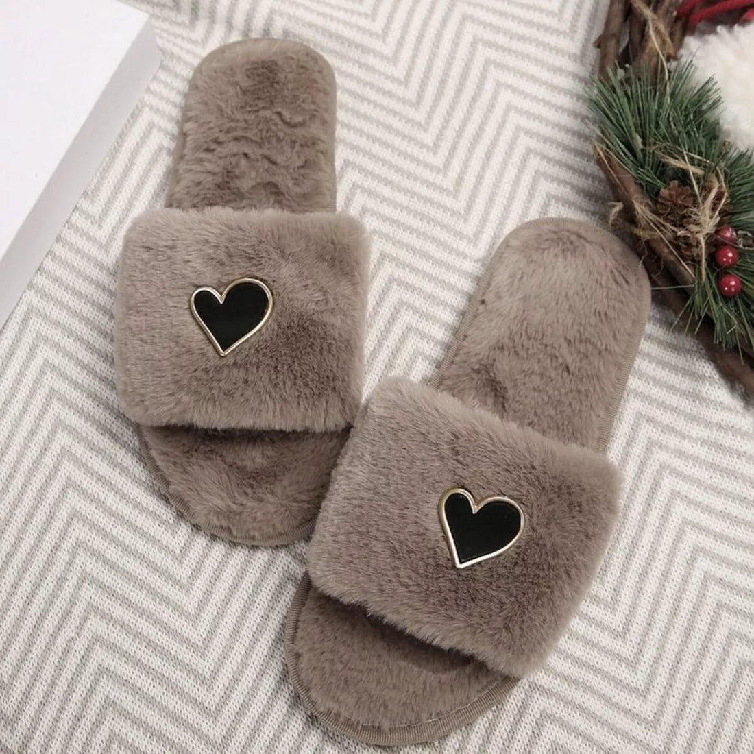 Heart Open Toe Flats Slippers 