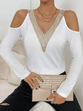 V-Neck Cold Shoulder Long Sleeve T-Shirt 