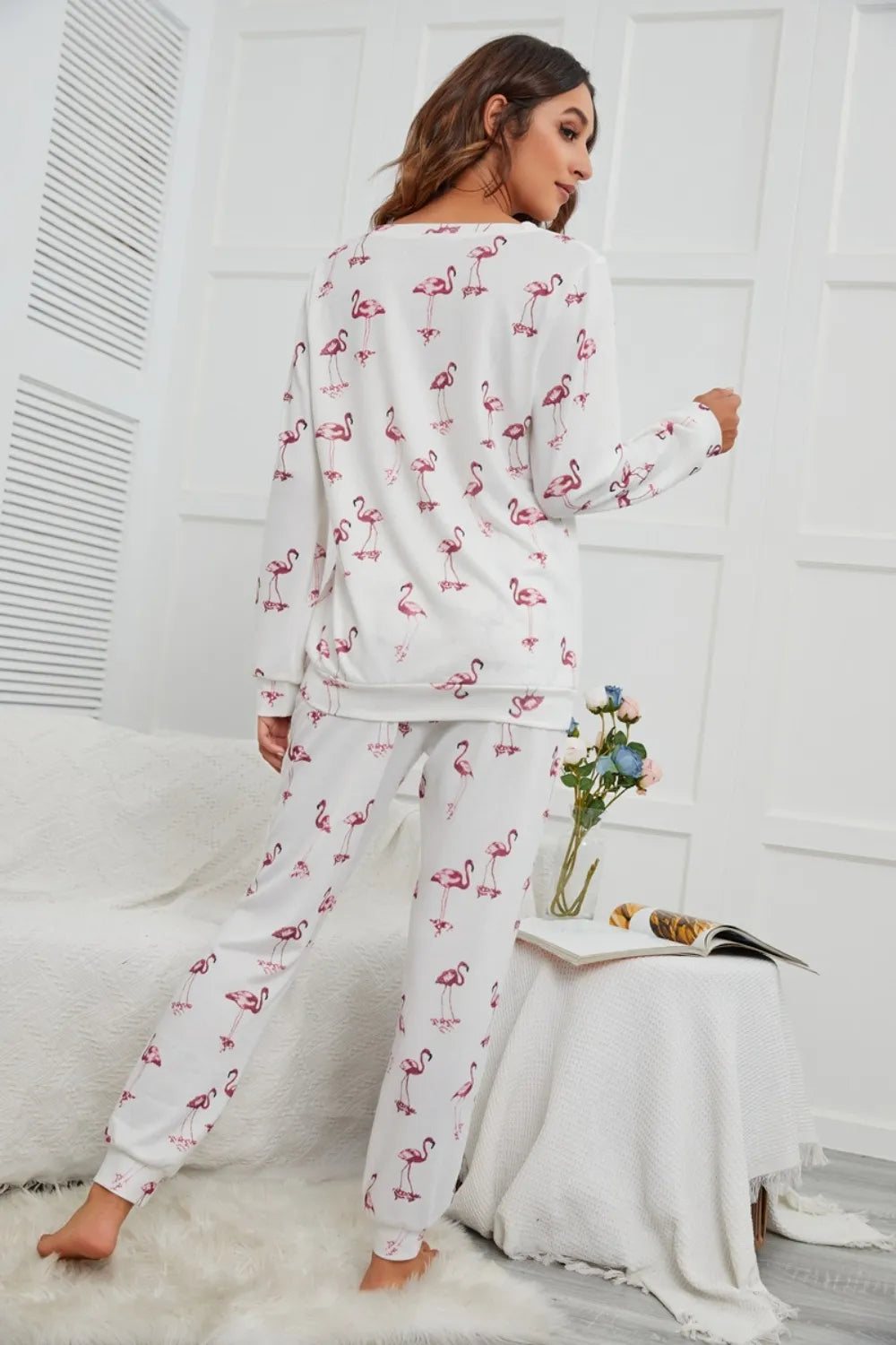 Flamingo Long Sleeve Top and Pants Lounge Set Lingerie & Nightwear