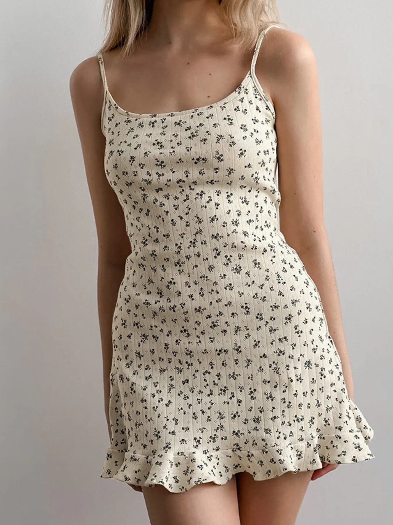 Floral Print Ruffle Hem Cami Lounge Dress Lingerie & Nightwear